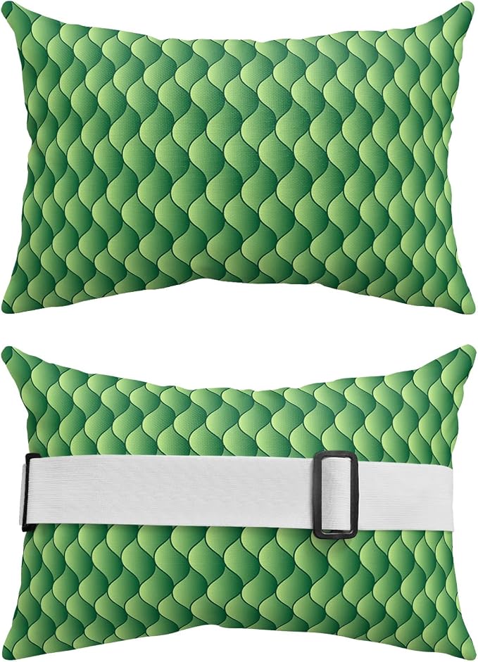 Outdoor Pillows Covers with Inserts Summer Abstract Geometric Ombre Green Ocean Wave Waterproof Pillow with Adjustable Strap Throw Pillows for Patio Furniture Recliner Lounge Chair, 12x20 inch, 2PCS