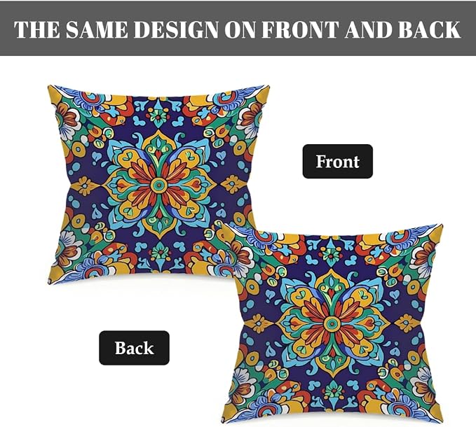18x18 Inch Outdoor Pillow Covers Set of 2 Waterproof Throw Pillow Covers Decorative Couch Cushion Covers Mexican Style Floral Square Pillowcases Protectors for Patio Garden Sofa