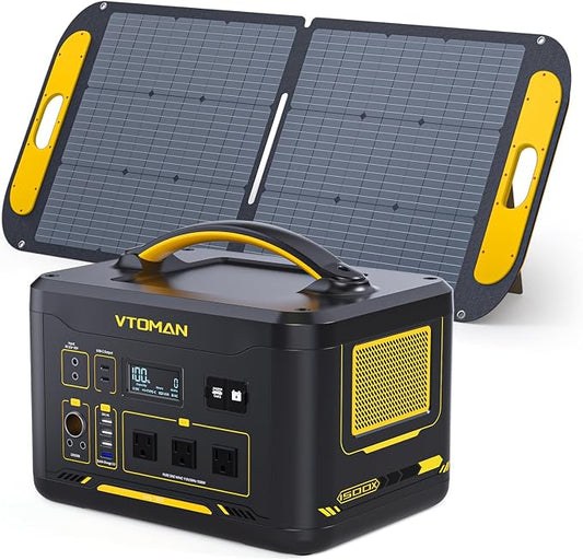 VTOMAN Jump 1500X Solar Generator with 110W Solar Panel, 828Wh Portable Power Station with 3 1500W (Peak 3000W) AC Outlets, 100W USB-C Output Fast Charge for Outdoor Camping, Home Backup, RV Travel
