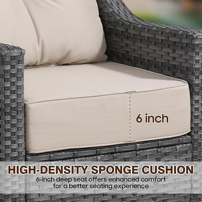 3 Piece Patio Furniture Set,Comfortable Seating Wicker Chairs Set of 2 with Outdoor Side Table, All-Weather Wicker Patio Set with 6 Inch Thick Cushions for Porch Deck Balcony Garden
