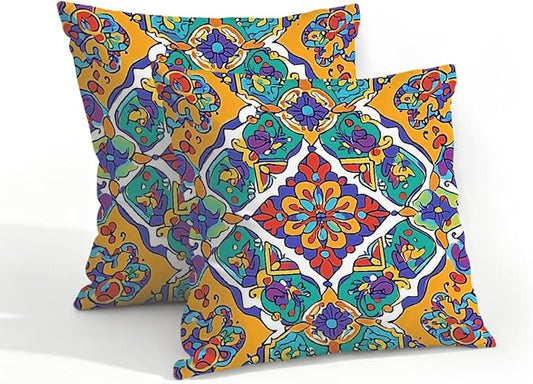 18x18 Inch Outdoor Pillow Covers Set of 2 Waterproof Throw Pillow Covers Decorative Couch Cushion Covers Mexican Floral Square Pillowcases Protectors for Patio Garden Sofa