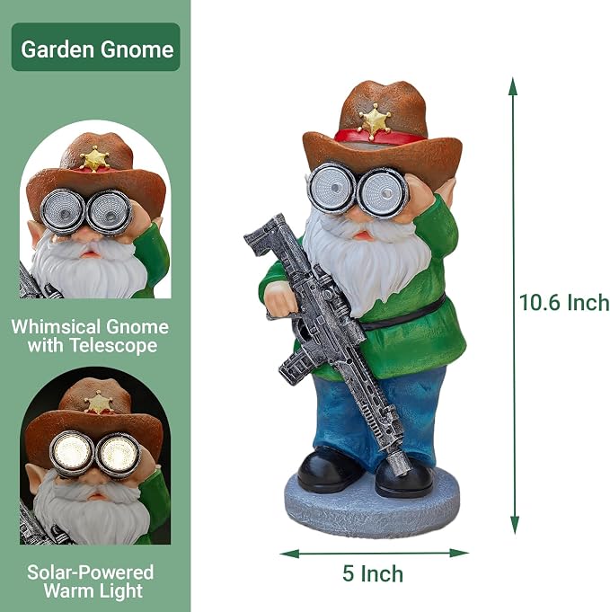 Funny Garden Gnomes Statue Outdoor Decor, Solar Telescope Gnome Decorations for Yard, Lawn, Patio, Porch, Christmas Birthday Housewaming Gifts for Dad, Men, Husband, 10.6 Inch, Resin