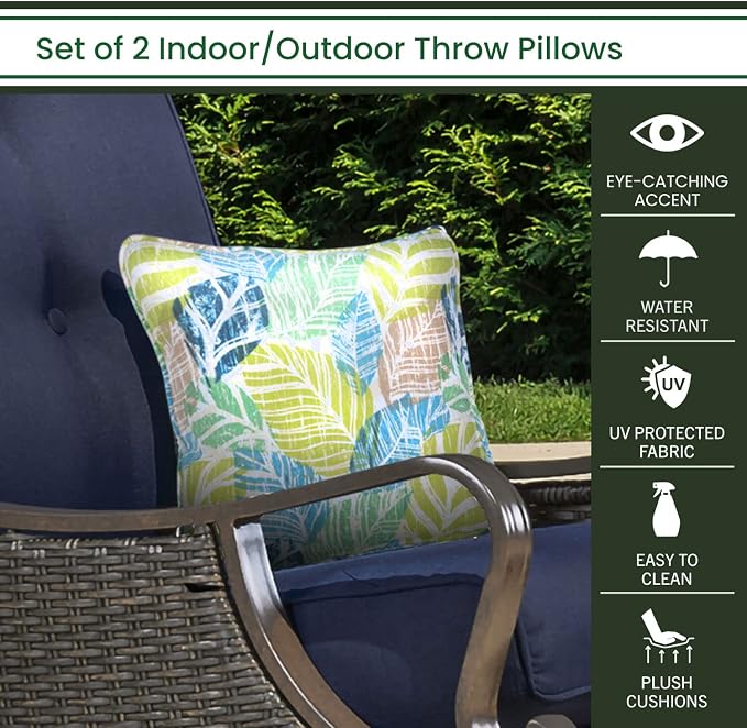 Hanover, Green/Blue Palm Indoor/Outdoor Throw, Decorative, Set of 2, 2 Pillows, 2 Count