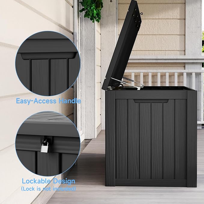 ROJIK Outdoor Storage Box, 180 Gallon Waterproof Resin Deck Box with Hydraulic Lid, Large Lockable Storage Bin UV-Resistant for Patio Furniture Cushions, Garden Tools, Pool Accessories, Black