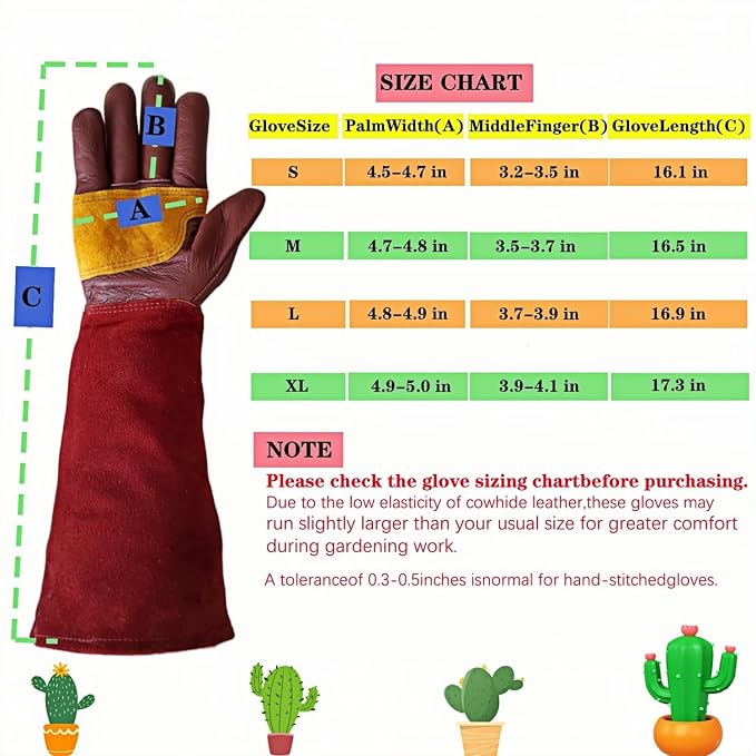 Cow Leather Gardening Gloves, Adjustable&Thorn Proof,Cactus Handling,Rose Pruning,Gardening Gifts For Women/Men