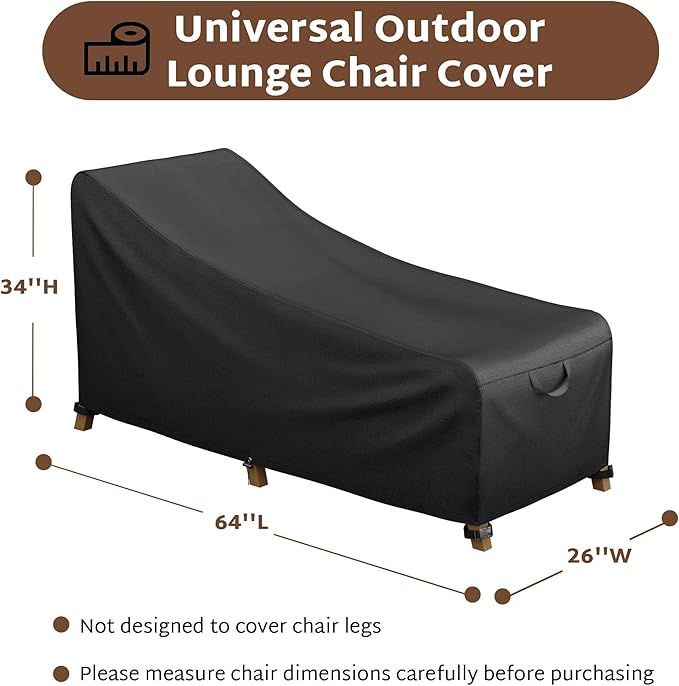 iBirdie Outdoor Lounge Chaise Chair Cover 64L x 26W x 34H inch Waterproof Patio Furniture Covers Lawn Pool Chair Cover 2 Pack Black