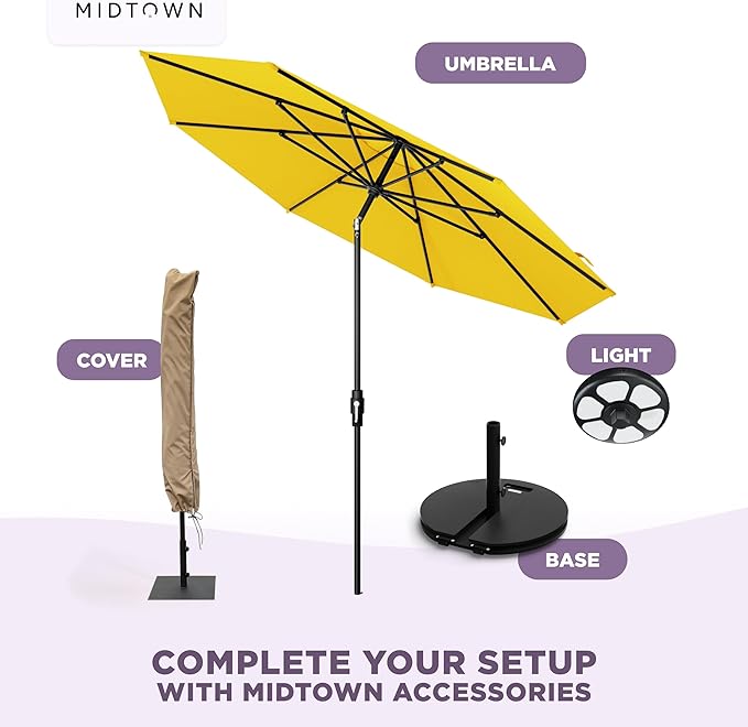Midtown Umbrellas – The Swilt 10 Ft Patio Umbrellas with 360° Swivel & Tilt Mechanism, 8 Fiberglass Ribs & Terylast Polyester Fabric for Backyard, Deck, Pool & Cafes - Sunflower Canopy, Black Pole