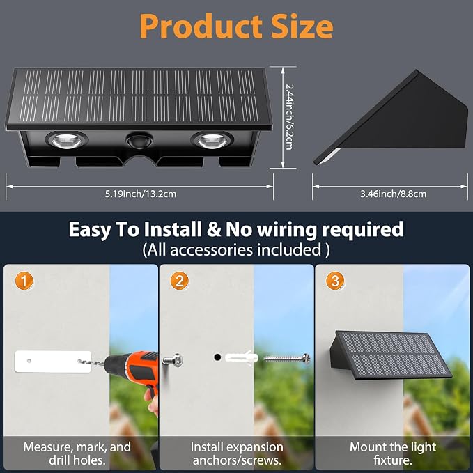 Solar Wall Lights Outdoor,8 PACK 3000/4000/6000K 3 Modes Up and Down Solar Fence Lights P65 Waterproof Dusk to Dawn Focused Beam Fence Lights Solar Powered for Porch /Patio/Backyard/Garage/Wall Decor
