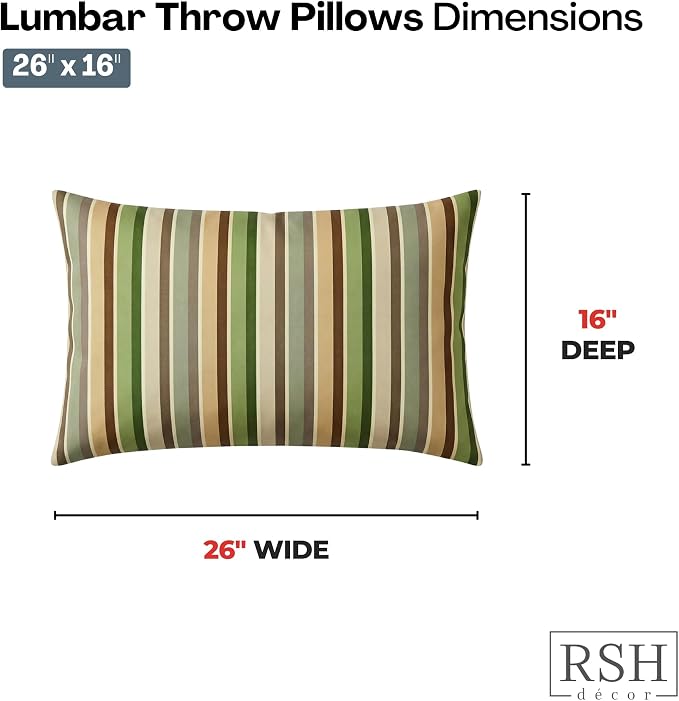 RSH DECOR: Sunbrella 26" x 16" Lumbar Throw Pillows Set of 4 | Water and Fade-Resistant Performance Fabric | Outdoor Pillow Covers with Down-Alternative Inserts | Made in USA (Samuel Meadows)
