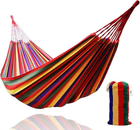 XL Double Brazilian Hammock 260x150cm - Soft Cotton Fabric for 2 People - Ideal for Backyard, Patio, Porch - Indoor/Outdoor Swing Bed with 2 Hanging Ropes Red