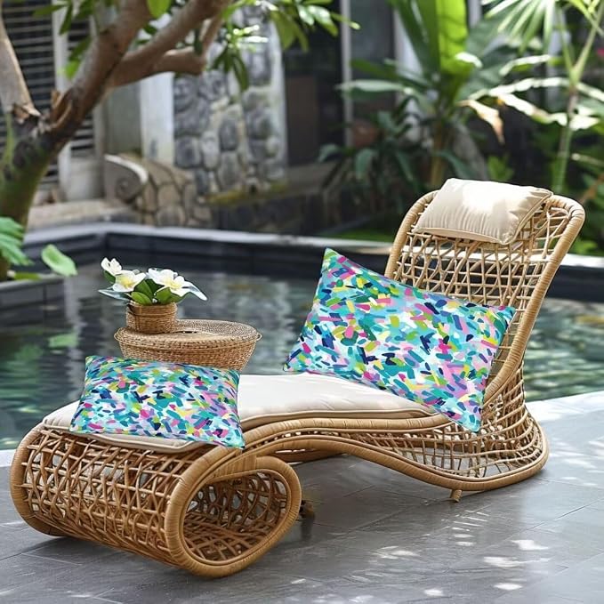 Outdoor Pillows Waterproof Set of 2 Outdoor Pillow Covers 16x24 Inch, Color Throw Pillows Abstract Pillow Covers, Garden Decorative Pillows Outdoor Pillows for Patio Furniture Car Home Decor -hs384