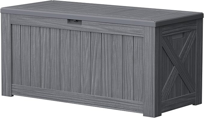 Devoko 120 Gallon Deck Box Resin Outdoor Storage Box Waterproof for Patio, Large Outdoor Storage Bench Lockable for Outside (Grey)