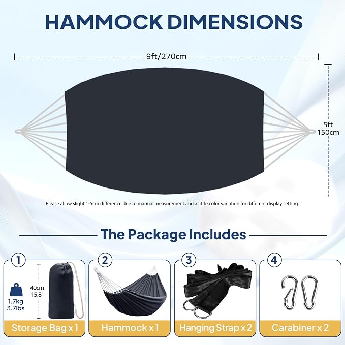 ANYOO Cotton Hammock Portable Camping Hammocks for Hanging Sturdy Garden Comfortable Fabric Hammock with Tree Straps Up to 660lbs with Travel Bag for Camping Outdoor/Indoor Patio Backyard