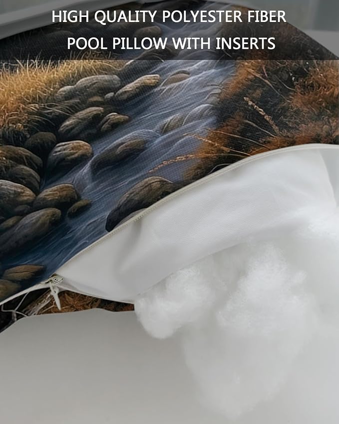Outdoor Pillows Covers with Inserts Deers Stream Grass in Forest Pattern Waterproof Recliner Pillow with Adjustable Strap Throw Pillows for Patio Furniture Pool Lounge Chair, 11x16 inch, 1PCS
