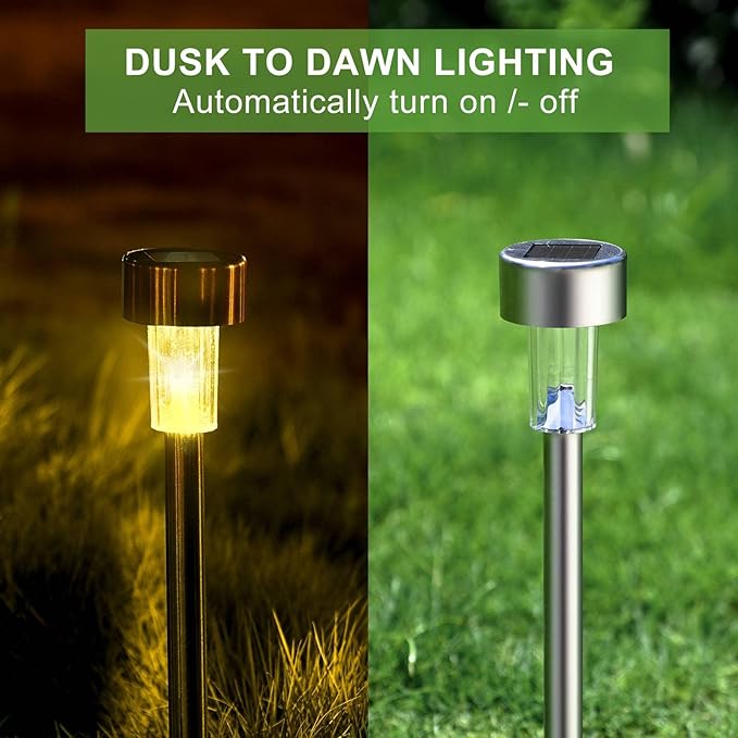 Dream Master Solar Lights Outdoor Waterproof, Stainless Steel LED Landscape Lighting, Solar Garden Lights, Outdoor Decorations for Yard, Pathway, Walkway, Patio, Lawn - 12 Pack(Warm White)