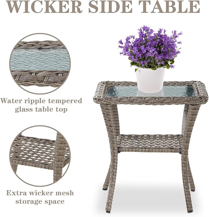 Belord 5 Piece Outdoor Conversation Patio Furniture Set - All-Weather Wicker Patio Rocking Chairs with Loveseat Glider Chair and Coffee Table for Patio Deck Porch Backyard Gray Wicker Blue Cushion