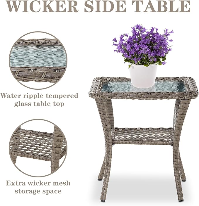 Belord 8 Piece Patio Furniture Set with 43" Fire Pit Table - Wicker Patio Conversation Set with Swivel Rocker Chairs and Sofa for Deck Outside Backyard Gray