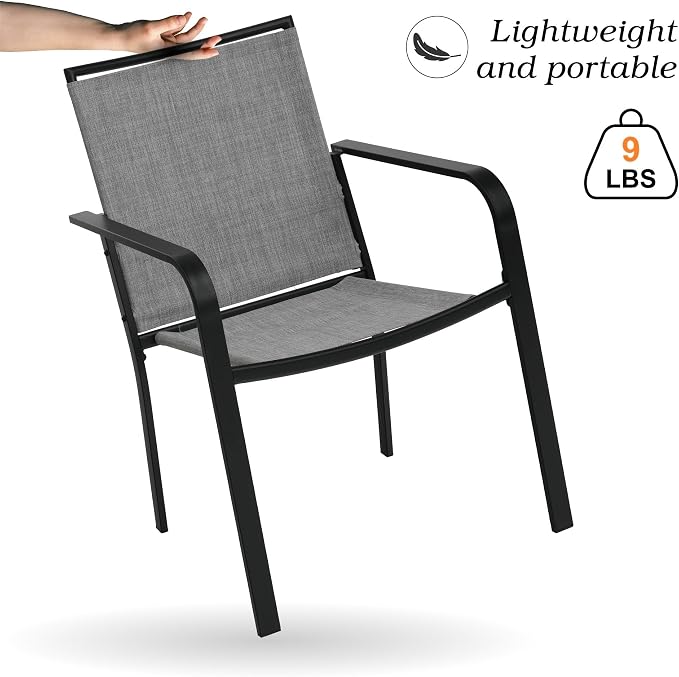 Anmutig 5-Piece Outdoor Patio Dining Set 37-Inch Square Glass Table with 4 Stackable Chairs for Lawn Backyard and Deck, Grey