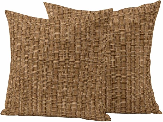 Outdoor Waterproof Throw Pillow Covers Set of 2 Brown Rattan Pillowcases 26x26 Inches Vintage Striped Lines Decorative Pillows Cushion Case Patio Pillows for Couch Bed Chair Garden