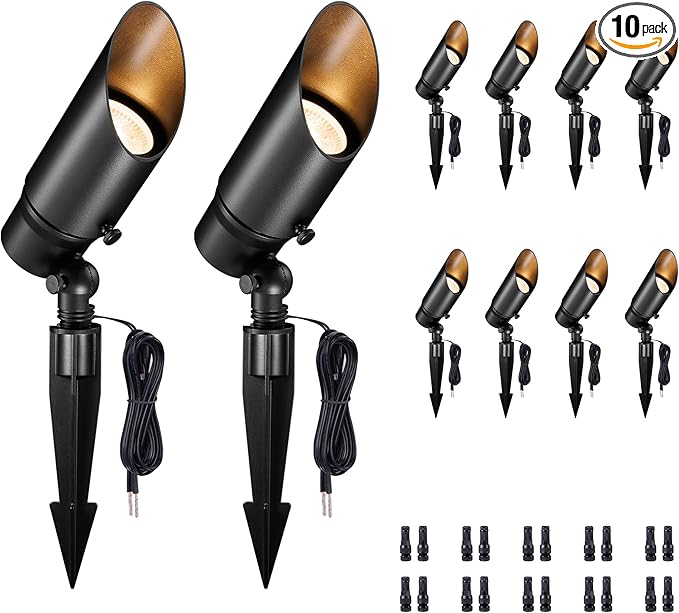 Low Voltage Landscape Lights - Warm White Cool White 12V Outdoor Spotlights, Adjustable Color Temp Spot Lights Waterproof, Hardwired LED Aluminum Black for Wall Wash Flag 10 Pack