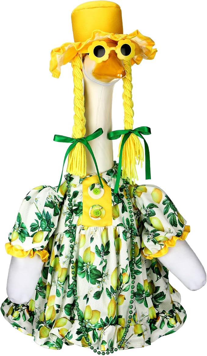 Suzile Porch Goose Outfit for 23''H Cement Statue Cute Lemons Goose Clothes Skirt Costume with Flower Sunglasses for Spring Outdoor Summer Yard Lawn Patio Decor