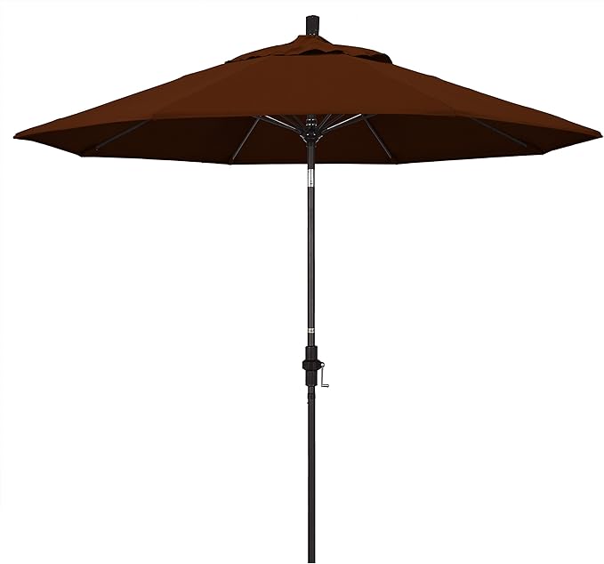 California Umbrella 9' Round Aluminum Pole Fiberglass Rib Market Umbrella, Crank Lift, Collar Tilt, Bronze Pole