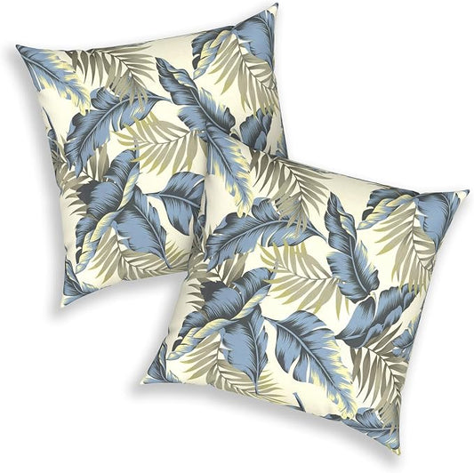 20x20 Inch Pack of 2 Patio Throw Pillow Covers ONLY, Water Repellent Cushion Cases, Square Pillowcases for Outdoor Couch Decoration, ‌Lush Palm Blue