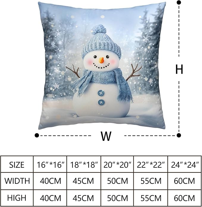 Blue Snowman Throw Pillow Covers Winter Pillow Covers 16x16 Snowflakes Pillow Case Double Sided Printing Cushion Case for Home Decor Couch Sofa Set of 2