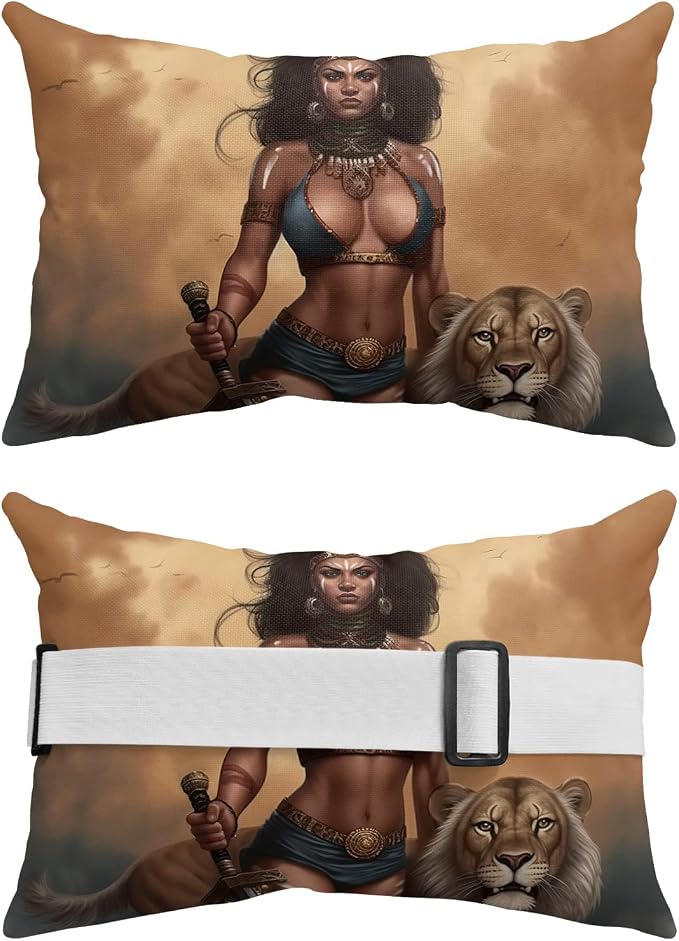 Outdoor Pillows Covers with Inserts Valkyrie on the Prairie Llion and Warrior Woman Waterproof Pillow with Adjustable Strap Throw Pillows for Patio Furniture Recliner Lounge Chair, 11x16 inch, 1PCS