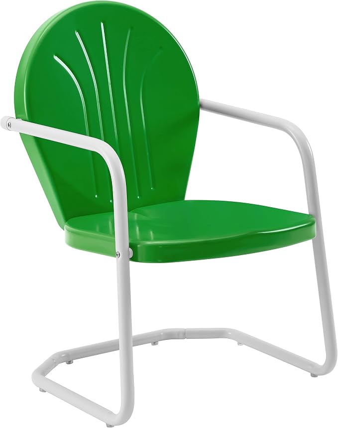 Crosley Furniture Griffith 3-Piece Outdoor Chair and Side Table Set, Retro Metal Bistro Patio Sets for Porch, Grasshopper Green