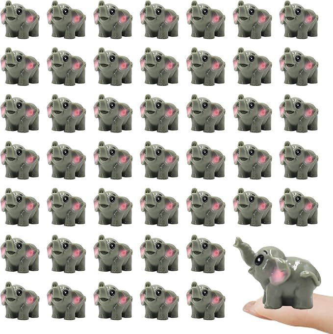 50 Pcs Mini Elephant Figurines for Fairy Gardens,Miniature Landscapes,Small Elephant Figurines ，Micro Landscape be Used for Various DIY Projects and Decorative，2 inches Long, 1.2 inches high