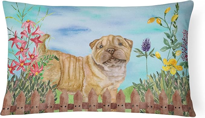 Caroline's Treasures CK1281PW1216 Shar Pei Puppy Spring Canvas Fabric Decorative Pillow Machine Washable, Indoor Outdoor Decorative Pillow for Couch, Bed or Patio, 12HX16W