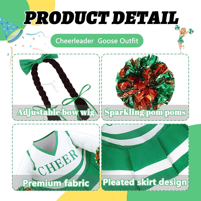 Celltestria Cheerleader Goose Outfits Cheerleading Porch Goose Costume Green Goose Clothes for 23" Geese Outdoor Patio Yard Lawn Garden Art Decoration
