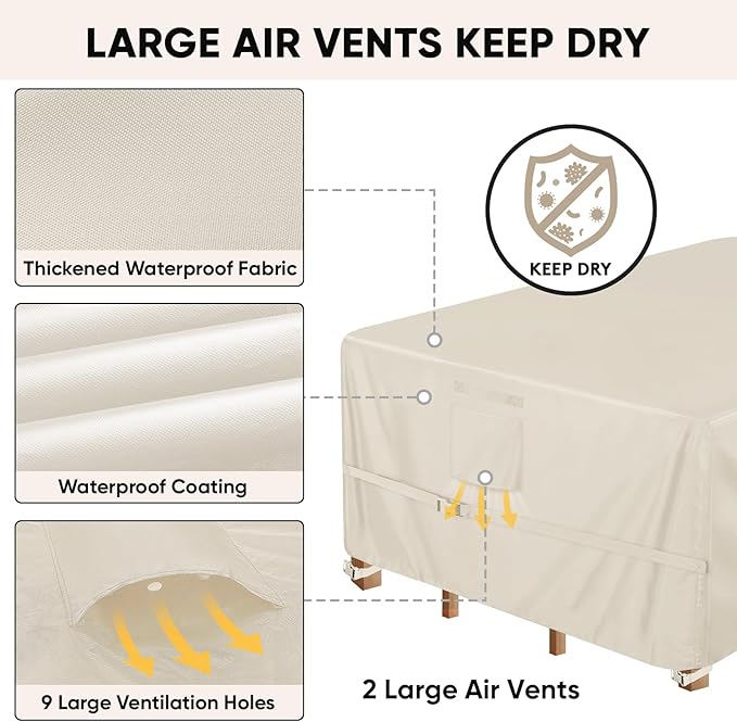 BALEINE Patio Furniture Covers, Outdoor Furniture Covers Waterproof, Heavy Duty Oxford Patio Table Cover for Outdoor Table, Chair, Sofa, Desk (Beige 90"L×62"W×28"H)
