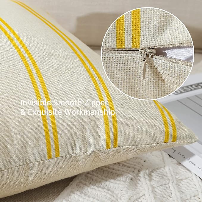 OTOSTAR Outdoor Waterproof Pillow Covers 18x18 Inch Set of 4 Geometry Linen Decorative Throw Pillow Covers Square Cushion Case Garden Throw Pillow Cases Pillows for Patio Furniture Couch Tent (Yellow)