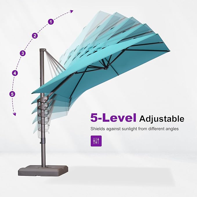PURPLE LEAF 9' X 11.5' Rectangle Cantilever Umbrella with Base Patio Umbrella Outdoor Aluminum Antique Bronze Offset Hanging Umbrella with 360-degree Rotation for Pool Garden Backyard Deck, Turquoise