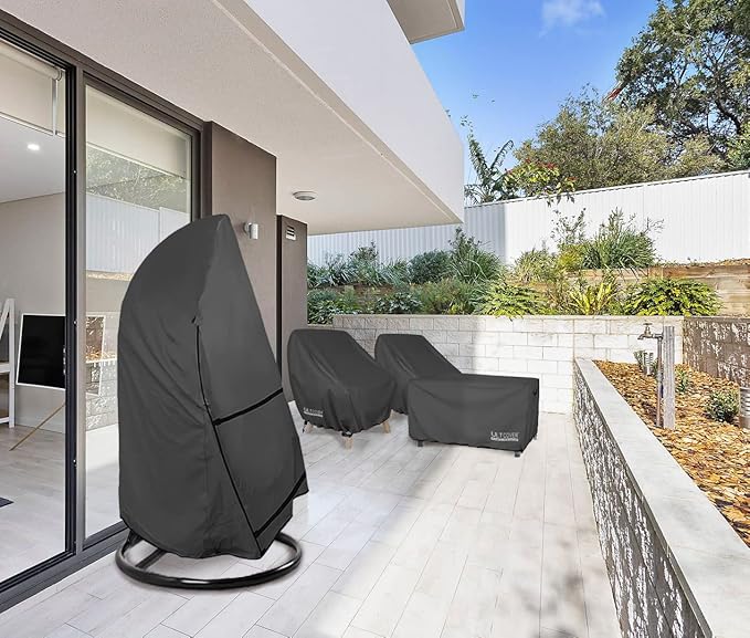 ULTCOVER Patio Hanging Egg Chair Cover - Waterproof Outdoor Single Seat Swing Egg Chair with Stand Cover 45W x 33D x 68H inches, Black