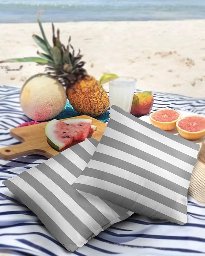 Outdoor Waterproof Pillow Covers for Patio Furniture Solid Striped Decorative Throw Pillow Cover Grey Pillowcases Set of 2 Cushion Case for Sofa Couch Chair Home Decor 20 x 20 Inches