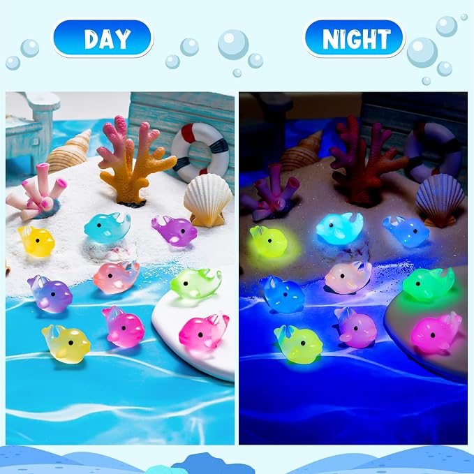 68PCS Luminous Mini Resin Dolphins Tiny Dolphin for Micro Garden | Tiny Dolphin Figurines Glow in The Dark, Cute Miniature Dolphins Animal Statues, Landscape Aquarium Birthday Hidden Game