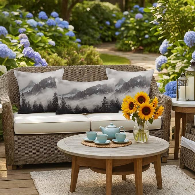 National Parks Waterproof Outdoor Pillow Covers Set of 2 Home Decor, Canadian Smokey Mountain Cliff Idyllic Pillowcase Patio Pillow Covers for Couch Bench Furniture Garden 20x12in