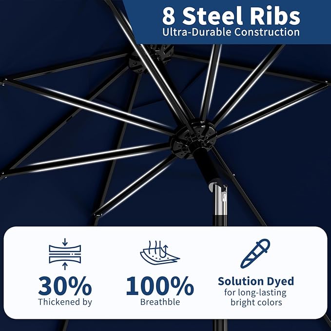 10Ft Patio Umbrella - 8 Sturdy Ribs Outdoor Table Umbrella with Crank Lift & Push Button Tilt - Market Umbrella for Pool, Deck, Yard, Garden - Turquoise