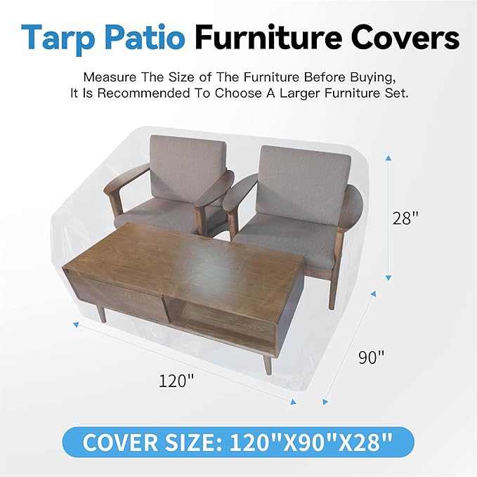 Patio Furniture Set Covers Waterproof, Outdoor Table and Chairs Cover,Couch Covers for Cectional Sofa,Heavy Duty UV-Resistant,Rectangular,120"×90"×28"
