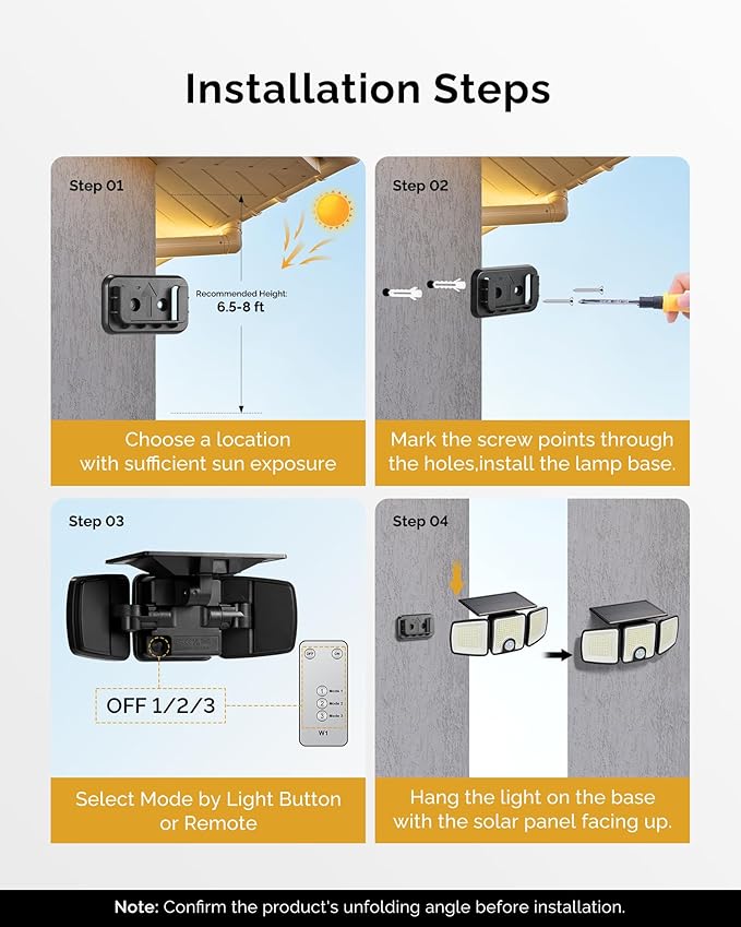 Brightown 1 Pack Solar Outdoor Lights with Motion Sensor, 223 LED 3 Head 270° Wide Angle Street Area Security Lights with Remote, IP65 Waterproof Flood Wall Lights with 3 Modes for Yard Outside