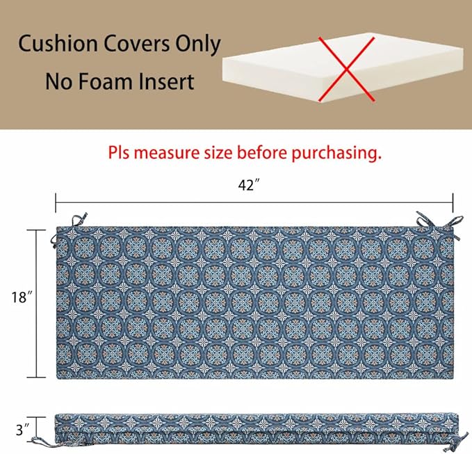 Magpie Fabrics Patio Bench Cushion Cover 42x18x3 Inch, NO Insert! Water&Fade Resistant Outdoor Loveseat Replacement Cover with Zipper (Morgan Medal Blue)