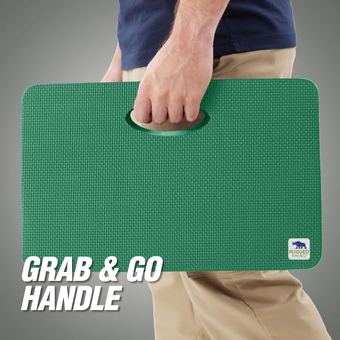 RUGGED RHINO Heavy Duty Kneeling Pad for Work, Shock Absorbent Thick Knee Pads, Holds Up to 300 lbs, Protect Knees from Hard Concrete Surfaces For Mechanics, Yard Gardening, Home Gym, Pine Green