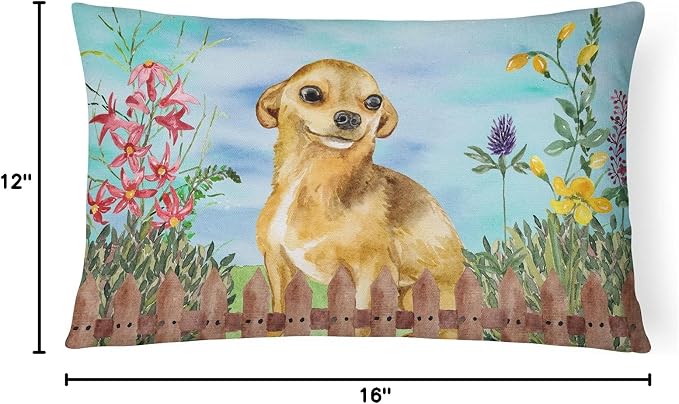Caroline's Treasures CK1220PW1216 Chihuahua Spring Canvas Fabric Decorative Pillow Machine Washable, Indoor Outdoor Decorative Pillow for Couch, Bed or Patio, 12HX16W