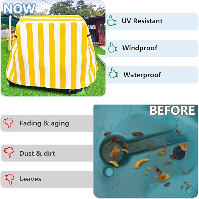 Kids Water Table Umbrella and Cover, Heavy-Duty 600D Waterproof Anti-UV Dustproof Water Table Cover with Umbrella, Compatible with Step2 Rain Showers Splash Pond Water Table, Yellow