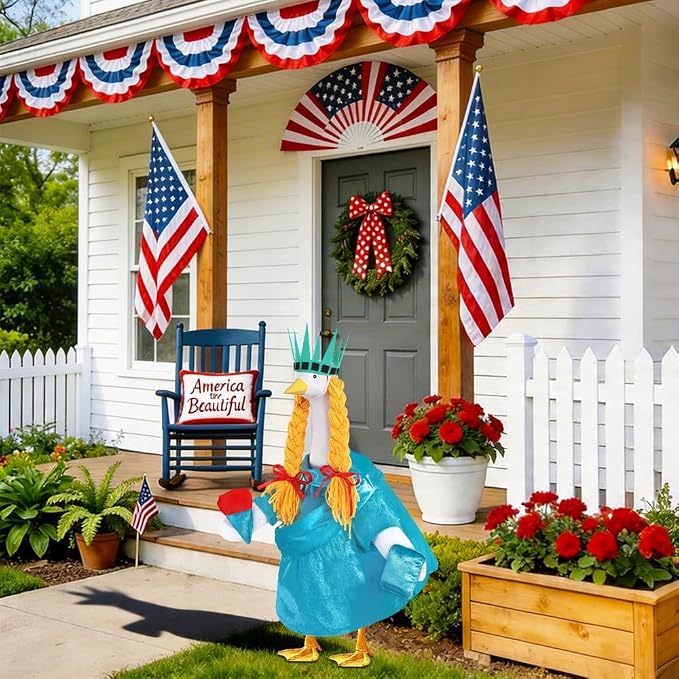 Celltestria 4th of July Goose Outfits Statue of Liberty Porch Goose Costume Independence Day Patriotic Goose Clothes for 23" Geese Outdoor Patio Yard Lawn Garden Decoration
