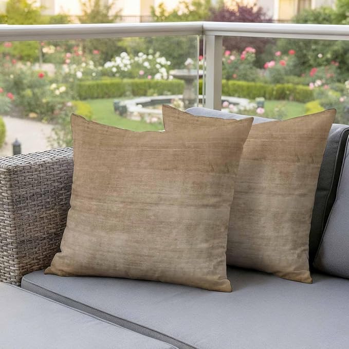 Vandarllin Outdoor Throw Pillows Covers 16x16 inch Set of 2 Waterproof Beige Linen Decorative Zippered Cushion Covers for Patio Furniture, Solid Color Texture Lumbar Pillowcases