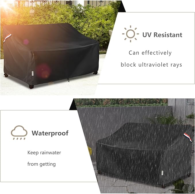 Outdoor Couch Cover Waterproof Heavy Duty Patio Furniture Covers, 76W x 32.5D x 33H Inches 3 Seater Outdoor Sofa Cover (Black)